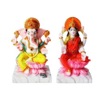 Hindu Deities Lakshmi and Ganesha Marble Statue (7 Inch) by rivaaz