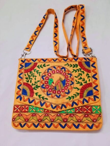 a vibrant yellow sling bag by antara verma